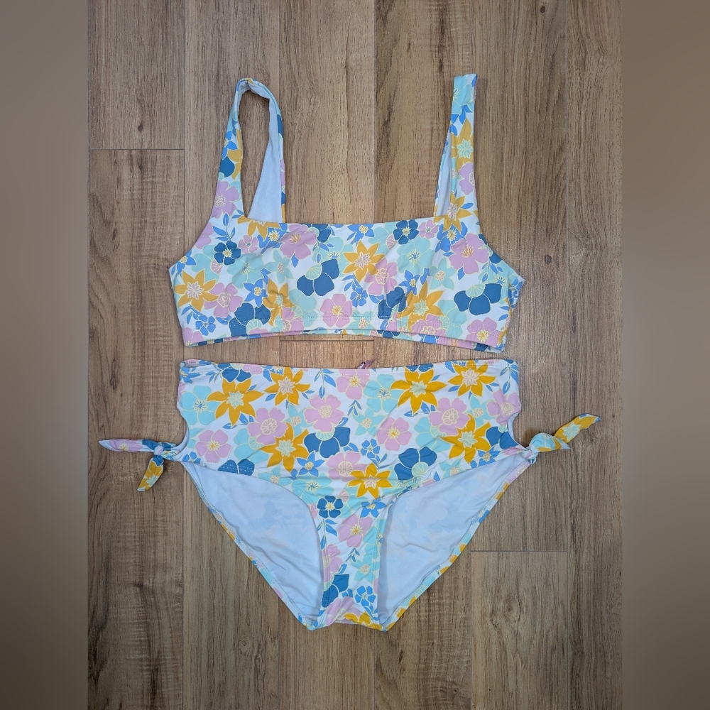 Floral Bikini Set with Yellow and Blue Flowers